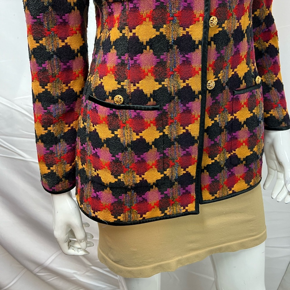 Vintage Carlisle Women’s 6 Wool Silk Geometric Woven Blazer Jacket Coat - Picture 5 of 12